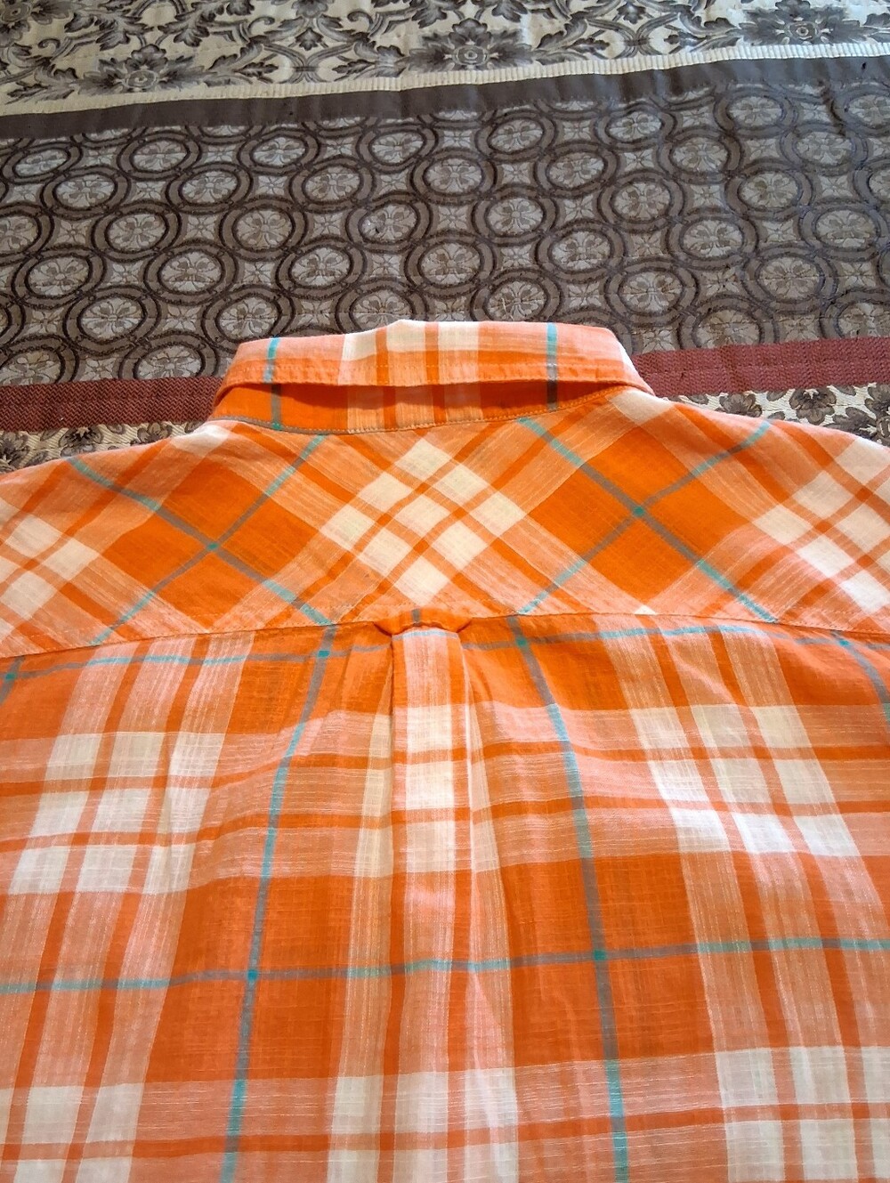 J. Crew Women Long Sleeve Top Tunic Sz10 Orange/White Plaid Pocket - Picture 5 of 11